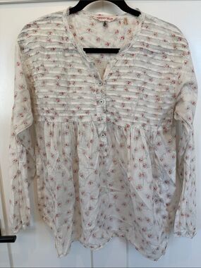 Rebecca Taylor White Blouse with Pink Floral Pintuck Bodice